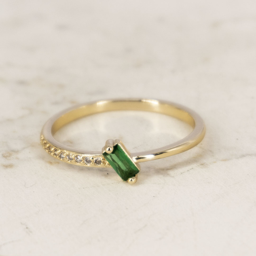 ANILLO ESMERALDA CRUZADO 1 LADO CIRCONES