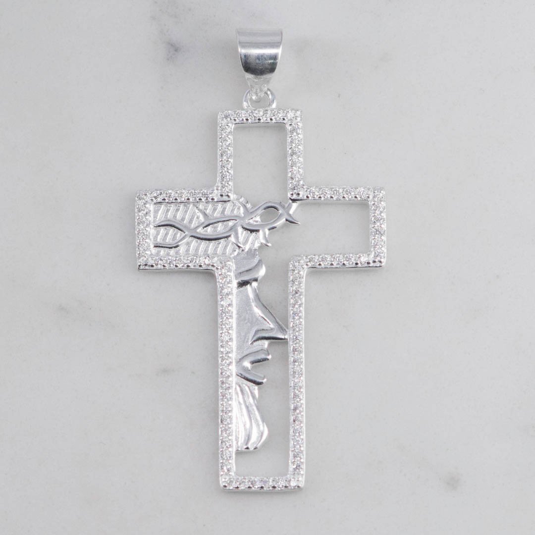 DIJE CRUZ SILUETA ROSTRO CORONA